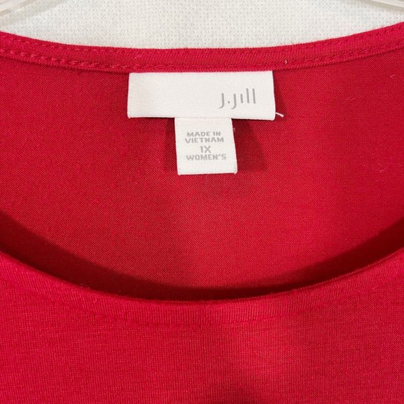 J. Jill Red Pleated Hem Long Sleeve Shirt Crewneck Slit Hem - Size 1X - Picture 4 of 6